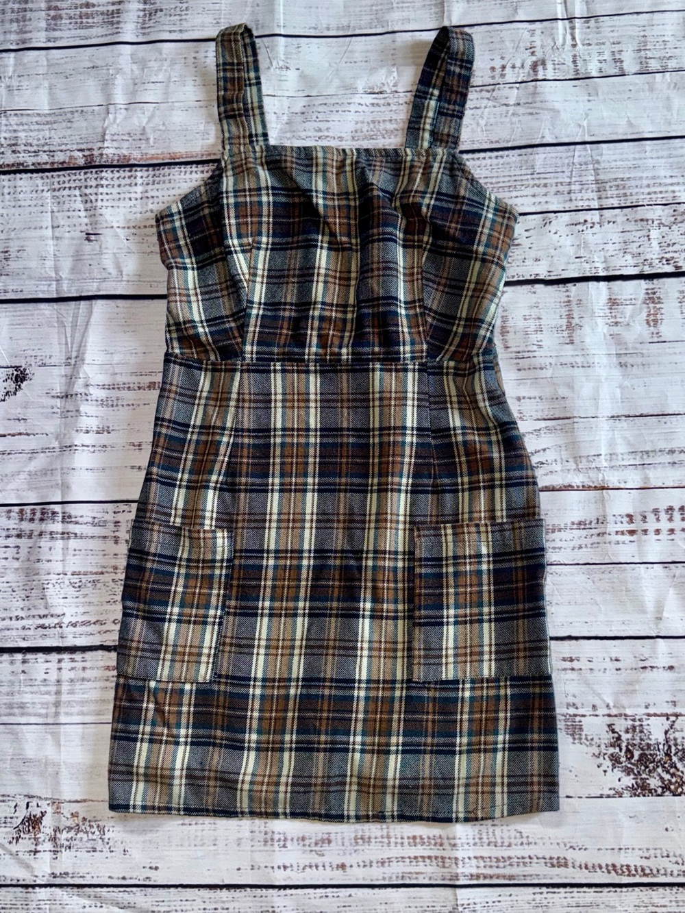 American Eagle Outfitters Plaid Mini Dress in Brown and Navy